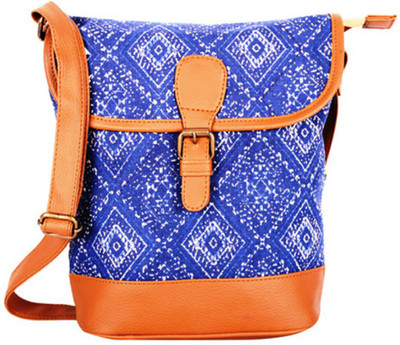 

Kanvas Katha Women Casual Brown, Blue Canvas Sling Bag, Blue;brown