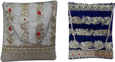 

suvasana Women Evening/Party Blue Cotton Clutch
