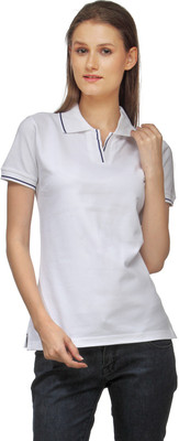 

Scott International Solid Women's Polo Neck White T-Shirt, White blue