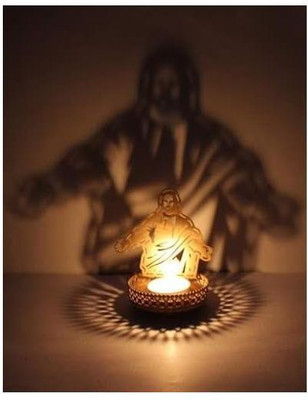 

Indigo Creatives Jesus Christ Christmas Shadow Decoration Tea Light Candle Lamp Light Table Lamp(9 cm, Golden)