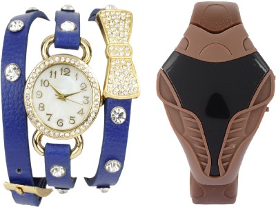 SOOMS BROWN COBRA DIGITAL BOYS WATCH WITH BLUE BO TIE BRACELET AND DIAMOND STUDDED ladies party wear Watch  - For Women   Watches  (Sooms)