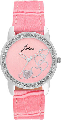 JAINX JW573 Stone Studded Pink Dial Watch - For Women