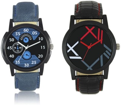 FASHION POOL LOREM MEN'S MOST STUNNING FULL BLUE WATCH DIAL COMBO WITH MOST UNIQUE BLACK DIAL GRAPHICS OF PARALLEL DESIGN PROFESSIONAL & PARTY WEAR WATCH WITH FULL BLUE & BLACK LEATHER BELT WATCH FOR FESTIVAL SPECIAL Watch  - For Boys   Watches  (FASHION POOL)