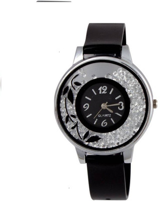 View PMAX Black Flower Print Dial Movable Diamond PU Strap Analog Watch Watch  - For Women Wrist Watches Price Online(PMAX)