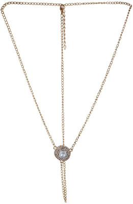 

FAYON Designer Modern Traditional White Rhinestone Tikka Hair Chain(Gold)