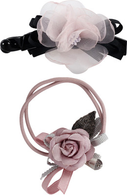 

Bijou Vertex Limited Edition Dusty Rose Vintage Floral Barrette Hair Clip & Pony Hair Accessory Set(Red)
