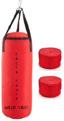 

FACTO POWER ONLINE SERIES 7.5 FEET LONG, PU MATERIAL,RED COLOR, UNFILLED WITH HANGING STRAPS, 9 FEET LONG RED COLOR HAND WRAPS Boxing Kit