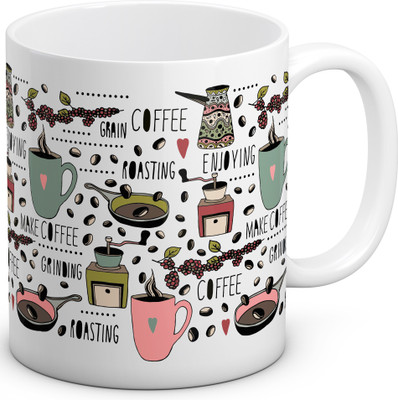

OyeHoe Roasted Beans Coffee Ceramic Mug(300 ml), White