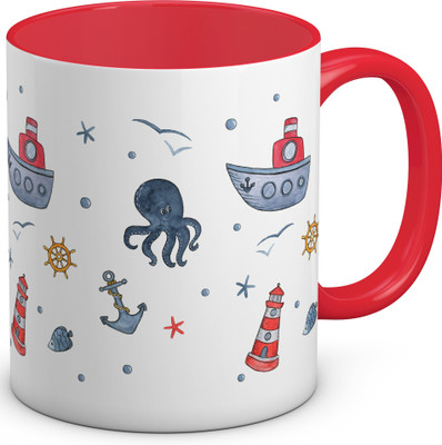 

OyeHoe Sea Shallow Octopus Coffee Ceramic Mug(300 ml), Red