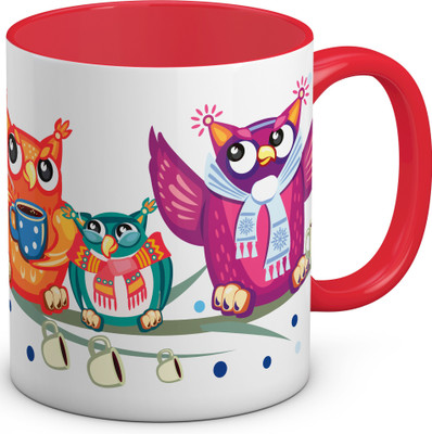

OyeHoe Winter Owl Cappuccino Coffee Ceramic Mug(300 ml), Multicolor