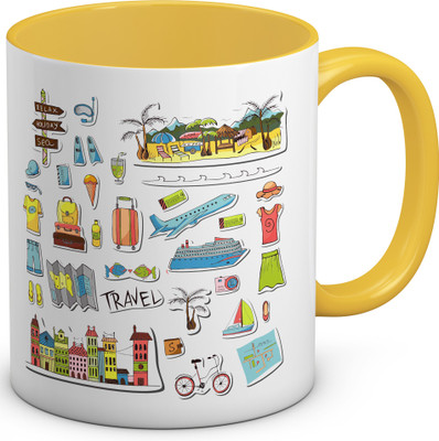 

OyeHoe Travel around the World with Coffee Ceramic Mug(300 ml), Yellow