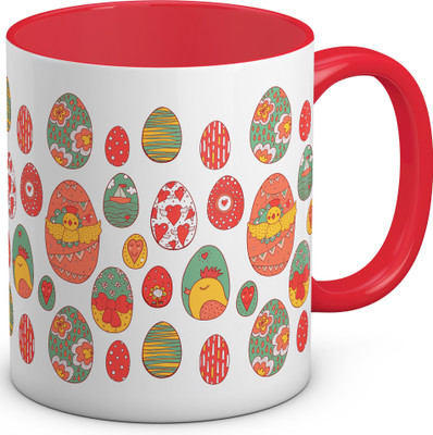 

OyeHoe Easter Eggs Coffee Ceramic Mug(300 ml), Red