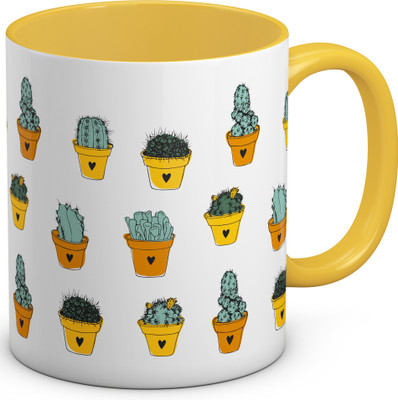 

OyeHoe Printed Cactus Coffee Ceramic Mug(300 ml), Yellow