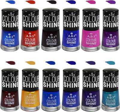 ADS Colour Shine Nail Paint B2 Shade Multicolor(Pack of 12)