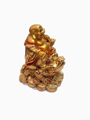 AIR9999 Golden Laughing Buddha on feng shuI Money Frog ( SMALL SIZE ) Decorative Showpiece  -  8 cm(Polyresin, Gold)