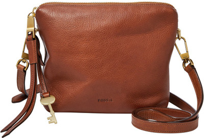 Fossil Women Casual Brown Genuine Leather Sling Bag