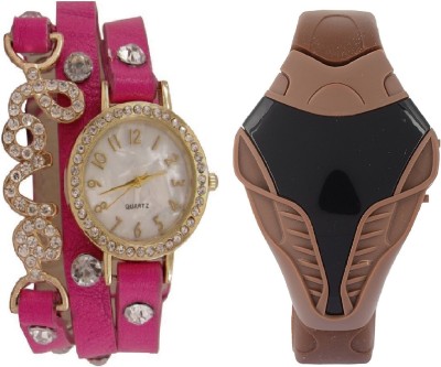 COSMIC brown cobra digital led boys watch with beautiful pink love bracelet pendent diamond studded ladies party wear Watch  - For Women   Watches  (COSMIC)