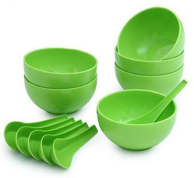 

Continental Round Shape soup Bowls (6 Bowl and 6 Spoon) Plastic Bowl Set(Green, Pack of 6)