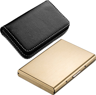 

Stealodeal Full Gold Metal Limited Edition With Soft Black Leather Wallet 6 Card Holder(Set of 2, Gold, Black)
