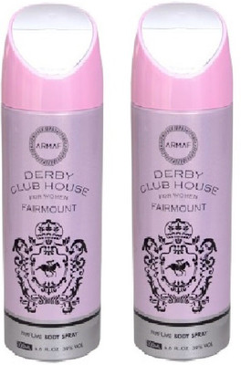 

Armaf Derby Club House Fairmount Deodorant Body Spray For Women 200 ML(PACK OF 2) Body Spray - For Women(400 ml, Pack of 2)