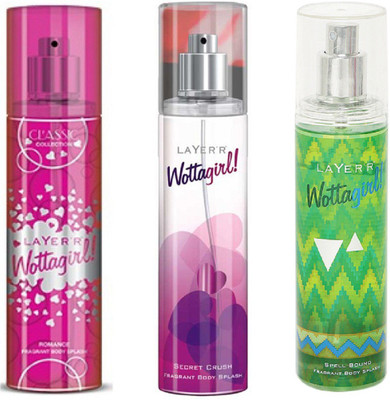 

LAYERR WOTTAGIRL SPELL BOUND FRAGRANT BODY SPLASH + WOTTAGIRL SECRET CRUSH FRAGRANT BODY SPLASH + WOTTAGIRL ROMANCE FRAGRANT BODY SPLASH Body Spray - For Women(135 ml, Pack of 3)