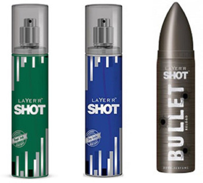 

LAYERR SHOT DEEP DESIRE FRAGRANT BODY SPRAY + SHOT ROYAL JADE FRAGRANT BODY SPRAY + SHOT BULLET RELOAD BODY PERFUME Body Spray - For Men(135 ml, Pack of 3)