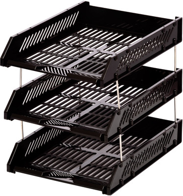 

Chrome Multipurpose Trays 3 Compartments Plastic Document Tray(Black)