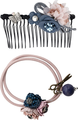 

Bijou Vertex Limited Edition Dark Grey Vintage Floral Hair Comb & Pony Hair Accessory Set(Grey)