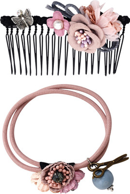 

Bijou Vertex Limited Edition Dusty Rose Vintage Floral Hair Comb & Pony Hair Accessory Set(Red)