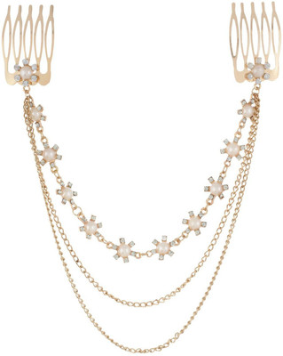 

FAYON Designer Modern Golden Hair Comb with Chains And Pearl Layer Hair Chain(Gold)