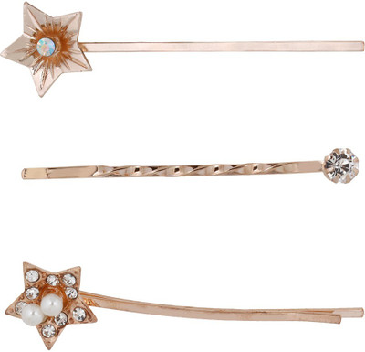 

Bijou Vertex Rose Gold Crystal Embellished Star Hair Slides & Bobby Pins Pack of 3 Hair Clip(Gold)