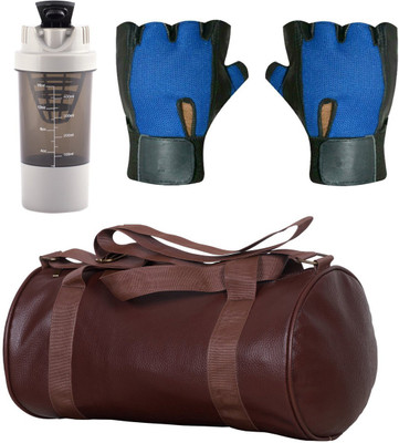

Cp Bigbasket Combo Set Leather Soft Gym Bag (Brown), Cyclone Shaker, Netted Gym & Fitness Gloves (Blue) Gym & Fitness Kit