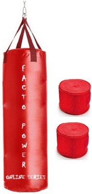 

FACTO POWER ONLINE SERIES 6.0 FEET LONG, SRF MATERIAL,RED COLOR, UNFILLED WITH HANGING STRAPS, 9 FEET LONG RED COLOR HAND WRAPS Boxing Kit