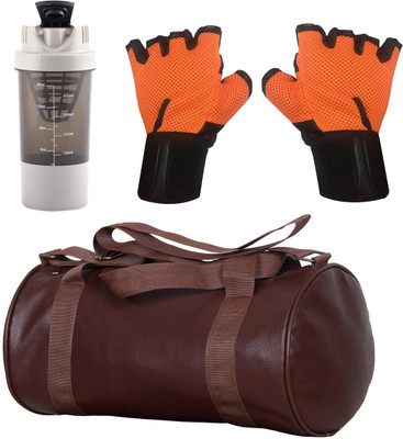 

Cp Bigbasket Combo Set Leather Soft Gym Bag (Brown), Cyclone Shaker, Netted Gym & Fitness Gloves (Orange) Gym & Fitness Kit