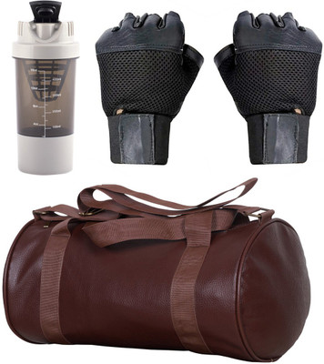 

Cp Bigbasket Combo Set Leather Soft Gym Bag (Brown), Cyclone Shaker , Netted Gym & Fitness Gloves (Black) Gym & Fitness Kit