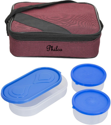 

Philco Metro Meroon-2 Plastic Container:1 Plastic Chapati tray 3 Containers Lunch Box(650 ml), Multicolor