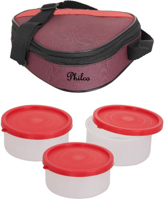 

Philco Triangle Meroon-3 Plastic Container 3 Containers Lunch Box(600 ml), Multicolor