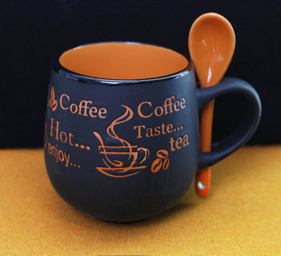 

Clouds Gallery Cappuccino Round Coffee With Spoon - Black & Orange Ceramic Mug(300 ml)