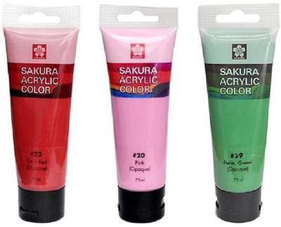 

Sakura Acrylic Color Tube(Set of 1, Dark Red, Pink, Perm. Green,)