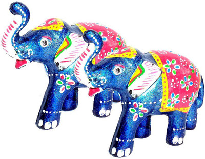 

koushalya handicraft Handmade Decorative Elephant (Blue) For Home & Office Decor, Use Also For Royal Gift Greeting Decorative Showpiece - 6 cm(Paper Mache, Multicolor)