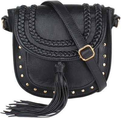

Perido Girls Casual Black PU Sling Bag