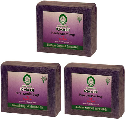 khadikhazana pure lavender soap 125grams (pack of 3)(375 g, Pack of 3)