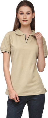 

Scott International Solid Women' Polo Neck Beige T-Shirt
