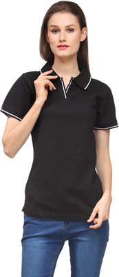 

Scott International Solid Women's Polo Neck Black T-Shirt, Black white