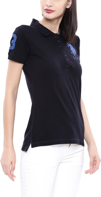 

U.S. Polo Assn Solid Women's Polo Neck Black T-Shirt