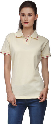 

Scott International Solid Women' Polo Neck Yellow T-Shirt, Cream
