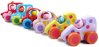 

Emob Colorful Set of 6 Unbreakable Mini Wooden Smiley Faces Push & Pull Along Cars(Multicolor)