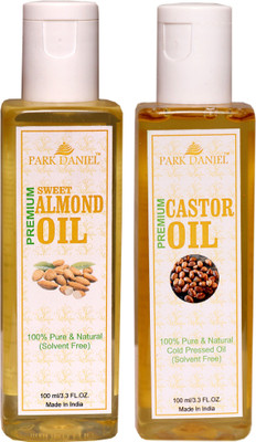

Park Daniel Pure and Natural Sweet Almond Oil and Castor oil Combo pack of 2 No.100 ml Bottles(200 ml) Hair Oil(200 ml)