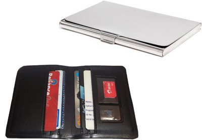 

Peacock Mundkar 10 Card Holder(Set of 2, Silver, Black)