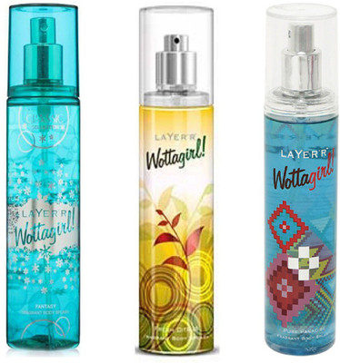 

LAYERR WOTTAGIRL PURE PARADISE FRAGRANT BODY SPLASH + WOTTAGIRL FRESH CITRUS FRAGRANT BODY SPLASH + WOTTAGIR FANTASY FRAGRANT BODY SPLASH Body Spray - For Women(135 ml, Pack of 3)